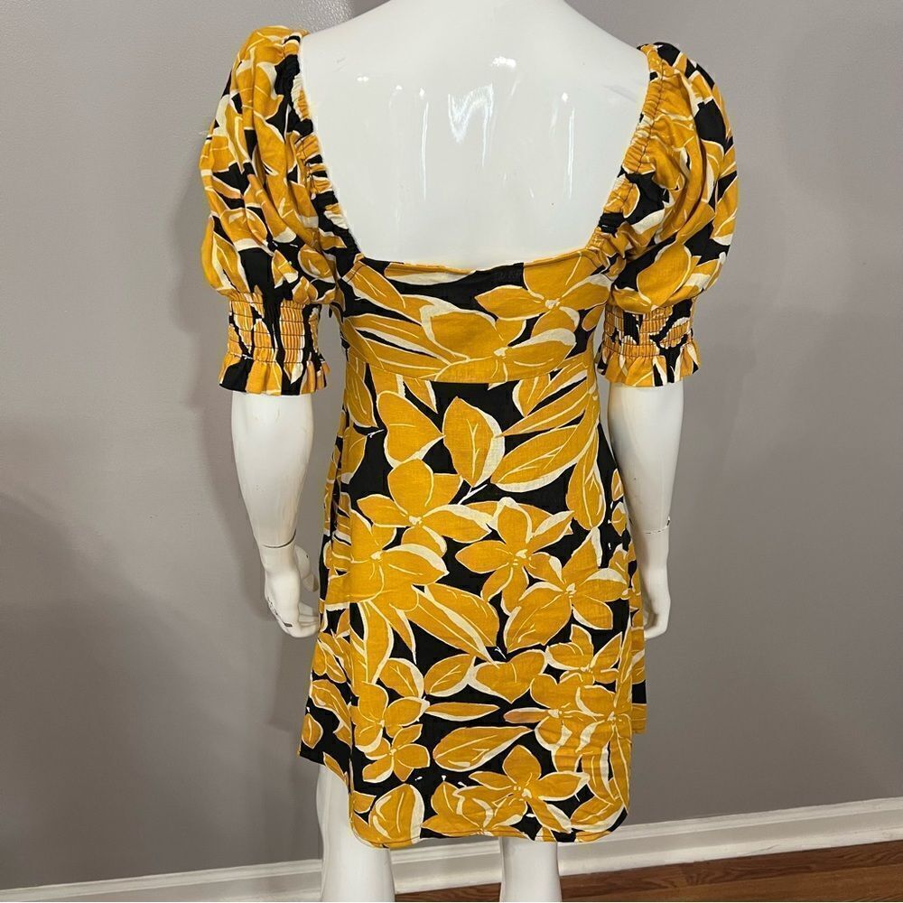 NWT Who What Wear Black/Yellow Linen Floral Print Puff Sleeve Dress - XS - Picture 11 of 16